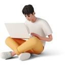 man sitting cross-legged and work